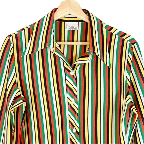 Vintage Bodin Knits Rainbow Striped Button Down Top Size M - Picture 3 of 5
